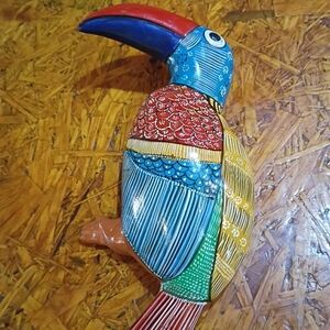 Colorful Terracotta Toucan Figurine Mexican Made Hand painted.